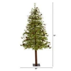 6ft Nearly Natural Pre-Lit LED Wyoming Alpine with Pinecones Artificial Christmas Tree Clear Lights