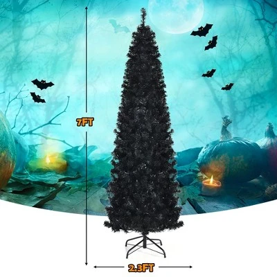 Costway 7ft Pre-lit PVC Christmas Halloween Pencil Tree Black w/ 350 LED Lights 3 Costway 7ft Pre-lit PVC Christmas Halloween Pencil Tree Black w/ 350 LED Lights - Image 3