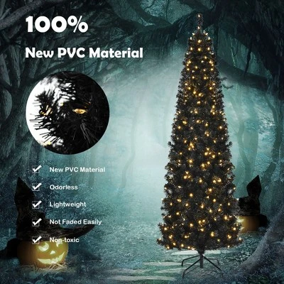 Costway 7ft Pre-lit PVC Christmas Halloween Pencil Tree Black w/ 350 LED Lights 6 Costway 7ft Pre-lit PVC Christmas Halloween Pencil Tree Black w/ 350 LED Lights - Image 6