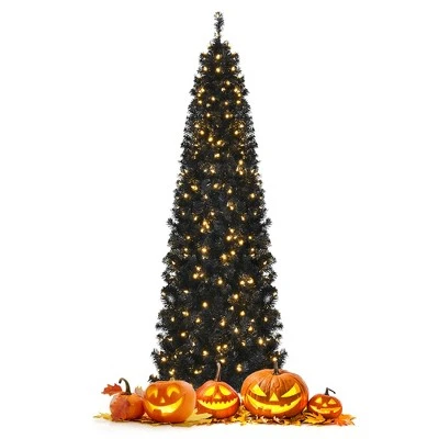 Costway 7ft Pre-lit PVC Christmas Halloween Pencil Tree Black w/ 350 LED Lights 8 Costway 7ft Pre-lit PVC Christmas Halloween Pencil Tree Black w/ 350 LED Lights - Image 8