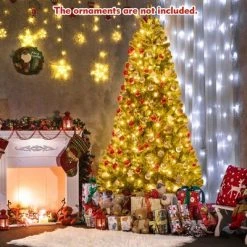 Costway 8ft Pre-lit Hinged Christmas Tree with Remote Control & 9 Lighting Modes