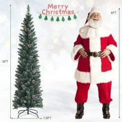Costway 5ft/6ft/7ft Unlit Snowy PVC Artificial Slim Christmas Pencil Tree with Pine Cones -Christmas Trees Sales Store unnamed file 2752