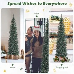 Costway 5ft/6ft/7ft Unlit Snowy PVC Artificial Slim Christmas Pencil Tree with Pine Cones -Christmas Trees Sales Store unnamed file 2753