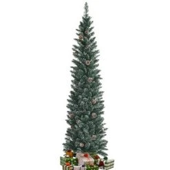 Costway 5ft/6ft/7ft Unlit Snowy PVC Artificial Slim Christmas Pencil Tree with Pine Cones -Christmas Trees Sales Store unnamed file 2757