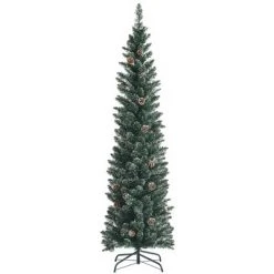 Costway 5ft/6ft/7ft Unlit Snowy PVC Artificial Slim Christmas Pencil Tree with Pine Cones -Christmas Trees Sales Store unnamed file 2758