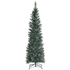 Costway 5ft/6ft/7ft Unlit Snowy PVC Artificial Slim Christmas Pencil Tree with Pine Cones -Christmas Trees Sales Store unnamed file 2759