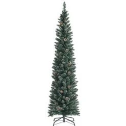 Costway 5ft/6ft/7ft Unlit Snowy PVC Artificial Slim Christmas Pencil Tree with Pine Cones -Christmas Trees Sales Store unnamed file 2760