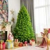 Costway 4.5FT/6.5FT/7.5FT Pre-Lit Hinged Christmas Tree Green Flocked with 392/924/1404 Tips & 150/370/530 LED Lights