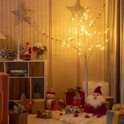 Costway 5ft Pre-lit White Twig Birch Tree for Christmas Holiday w/ 72 LED Lights 1 Costway 5ft Pre-lit White Twig Birch Tree for Christmas Holiday w/ 72 LED Lights