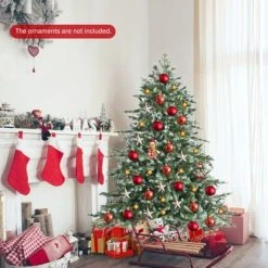 Tangkula Evergreen Artificial Christmas Tree, Mixed PE & PVC Tree Metal Stand Included, Unlit Xmas Tree