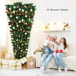 Costway 7Ft Unlit Upside Down Artificial Christmas Tree with 1000 Branch Tips Holiday -Christmas Trees Sales Store unnamed file 2803