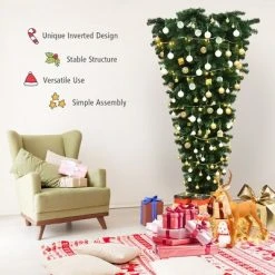 Costway 7Ft Unlit Upside Down Artificial Christmas Tree with 1000 Branch Tips Holiday -Christmas Trees Sales Store unnamed file 2806
