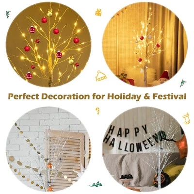 Costway 5ft Pre-lit White Twig Birch Tree for Christmas Holiday w/ 72 LED Lights 7 Costway 5ft Pre-lit White Twig Birch Tree for Christmas Holiday w/ 72 LED Lights - Image 7