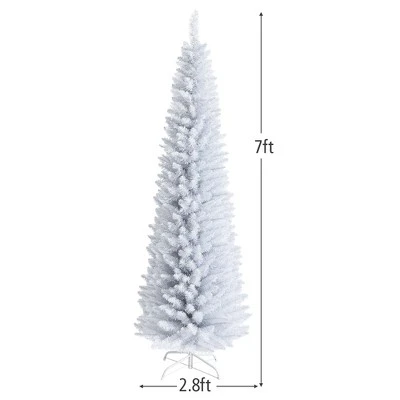 Costway 7ft Unlit Artificial Slim Christmas Pencil Tree w/ Metal Stand White 3 Costway 7ft Unlit Artificial Slim Christmas Pencil Tree w/ Metal Stand White - Image 3