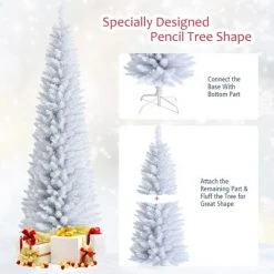 Costway 7ft Unlit Artificial Slim Christmas Pencil Tree w/ Metal Stand White 16 Costway 7ft Unlit Artificial Slim Christmas Pencil Tree w/ Metal Stand White -Christmas Trees Sales Store unnamed file 2852