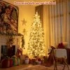 Costway 7.5FT Pre-Lit Hinged Christmas Tree Snow Flocked w/9 Modes Remote Control Lights