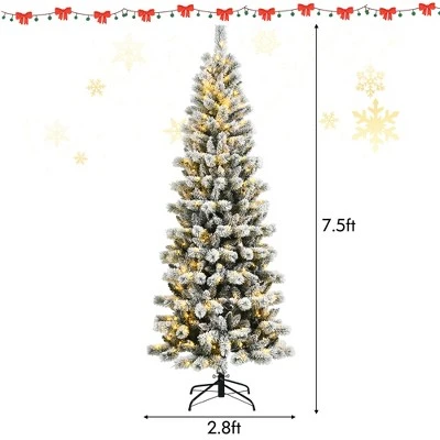 Costway 7.5FT Pre-Lit Hinged Christmas Tree Snow Flocked w/9 Modes Remote Control Lights 3 Costway 7.5FT Pre-Lit Hinged Christmas Tree Snow Flocked w/9 Modes Remote Control Lights - Image 3