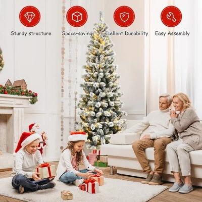 Costway 7.5FT Pre-Lit Hinged Christmas Tree Snow Flocked w/9 Modes Remote Control Lights 5 Costway 7.5FT Pre-Lit Hinged Christmas Tree Snow Flocked w/9 Modes Remote Control Lights - Image 5