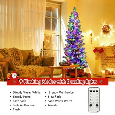 Costway 7.5FT Pre-Lit Hinged Christmas Tree Snow Flocked w/9 Modes Remote Control Lights 7 Costway 7.5FT Pre-Lit Hinged Christmas Tree Snow Flocked w/9 Modes Remote Control Lights - Image 7
