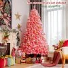 Costway 7.5ft Snow Flocked Hinged Artificial Christmas Tree w/ Metal Stand Pink