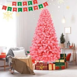 Costway 7.5ft Snow Flocked Hinged Artificial Christmas Tree w/ Metal Stand Pink 12 Costway 7.5ft Snow Flocked Hinged Artificial Christmas Tree w/ Metal Stand Pink -Christmas Trees Sales Store unnamed file 2874