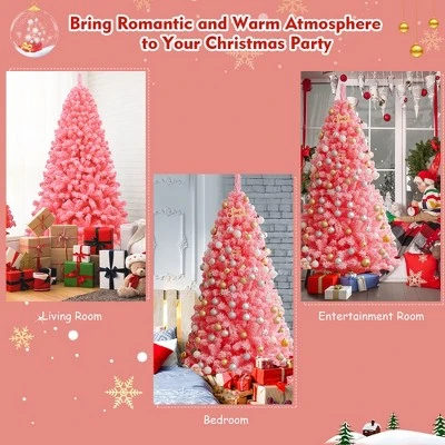 Costway 7.5ft Snow Flocked Hinged Artificial Christmas Tree w/ Metal Stand Pink 6 Costway 7.5ft Snow Flocked Hinged Artificial Christmas Tree w/ Metal Stand Pink - Image 6