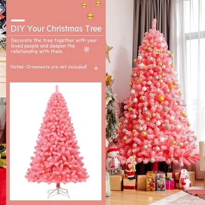 Costway 7.5ft Snow Flocked Hinged Artificial Christmas Tree w/ Metal Stand Pink 7 Costway 7.5ft Snow Flocked Hinged Artificial Christmas Tree w/ Metal Stand Pink - Image 7