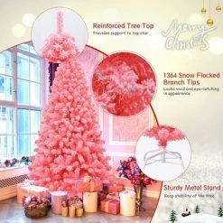 Costway 7.5ft Snow Flocked Hinged Artificial Christmas Tree w/ Metal Stand Pink 16 Costway 7.5ft Snow Flocked Hinged Artificial Christmas Tree w/ Metal Stand Pink -Christmas Trees Sales Store unnamed file 2878