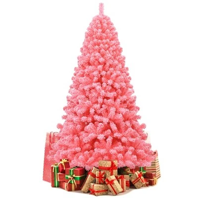 Costway 7.5ft Snow Flocked Hinged Artificial Christmas Tree w/ Metal Stand Pink 9 Costway 7.5ft Snow Flocked Hinged Artificial Christmas Tree w/ Metal Stand Pink - Image 9