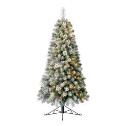 Home Heritage Artificial Half Christmas Tree Prelit with White LED Lights, PVC Foliage Tips, Metal Stand, Green