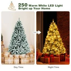 Tangkula 6FT Snow Flocked Artificial Christmas Hinged Tree Pre-lit Artificial Xmas Full Tree with 928 Branch Tips -Christmas Trees Sales Store unnamed file 2892