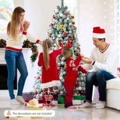 Tangkula 6FT Snow Flocked Artificial Christmas Hinged Tree Pre-lit Artificial Xmas Full Tree with 928 Branch Tips -Christmas Trees Sales Store unnamed file 2893