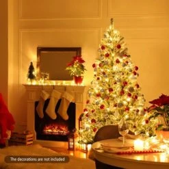 Tangkula 6FT Snow Flocked Artificial Christmas Hinged Tree Pre-lit Artificial Xmas Full Tree with 928 Branch Tips -Christmas Trees Sales Store unnamed file 2895