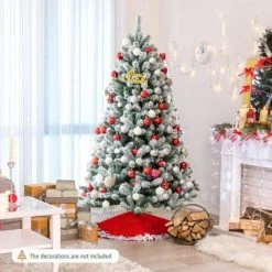 Tangkula 6FT Snow Flocked Artificial Christmas Hinged Tree Pre-lit Artificial Xmas Full Tree with 928 Branch Tips -Christmas Trees Sales Store unnamed file 2896