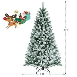 Tangkula 6FT Snow Flocked Artificial Christmas Hinged Tree Pre-lit Artificial Xmas Full Tree with 928 Branch Tips -Christmas Trees Sales Store unnamed file 2897