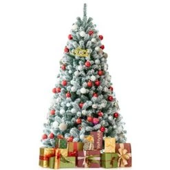 Tangkula 6FT Snow Flocked Artificial Christmas Hinged Tree Pre-lit Artificial Xmas Full Tree with 928 Branch Tips -Christmas Trees Sales Store unnamed file 2898