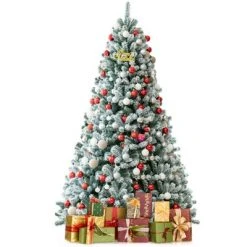 Tangkula 6FT Snow Flocked Artificial Christmas Hinged Tree Pre-lit Artificial Xmas Full Tree with 928 Branch Tips -Christmas Trees Sales Store unnamed file 2900
