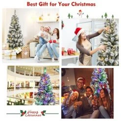 Costway 6FT Pre-Lit Hinged Christmas Tree Snow Flocked w/9 Modes Remote Control Lights -Christmas Trees Sales Store unnamed file 2906