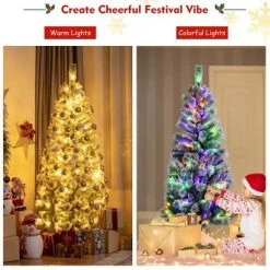 Costway 6FT Pre-Lit Hinged Christmas Tree Snow Flocked w/9 Modes Remote Control Lights -Christmas Trees Sales Store unnamed file 2908