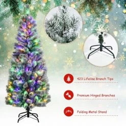 Costway 6FT Pre-Lit Hinged Christmas Tree Snow Flocked w/9 Modes Remote Control Lights -Christmas Trees Sales Store unnamed file 2909