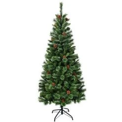 Costway 7 ft Premium Hinged Artificial Christmas Tree Mix ed Pine Needles w/ Pine Cones