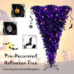 Costway 7ft Upside Down Christmas Halloween Tree Black w/400 Purple LED Lights -Christmas Trees Sales Store unnamed file 2935