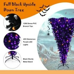 Costway 7ft Upside Down Christmas Halloween Tree Black w/400 Purple LED Lights -Christmas Trees Sales Store unnamed file 2938