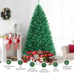 Costway 8ft Iridescent Tinsel Artificial Christmas Tree Green w/1704 Branch Tips -Christmas Trees Sales Store unnamed file 2945