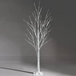 Tangkula Artificial White Birch Tree Pre-lit Twig Birch Tree Designed for Holiday Festival