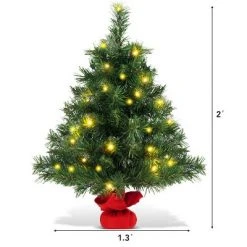 Costway 24'' Pre-Lit Tabletop Fir Artifical Christmas Tree Led Lights