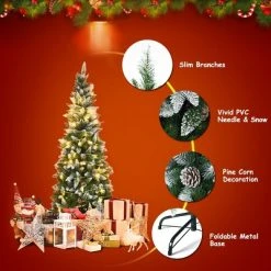 Costway 5ft Snow Flocked Unlit Pencil Christmas Tree Hinged Pine Cones -Christmas Trees Sales Store unnamed file 2981