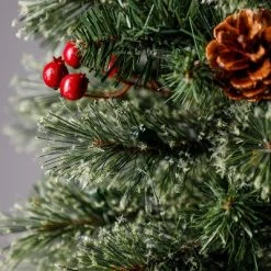 Home Heritage 5 Foot Prelit Easy Assembly Stanley Cashmere Pencil Pine Artificial Christmas Holiday Tree with Clear Lights, Pinecone, and Red Berry -Christmas Trees Sales Store unnamed file 2993