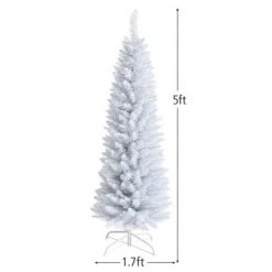 Costway 5ft Unlit Artificial Slim Pencil Christmas Tree with Metal Stand White -Christmas Trees Sales Store unnamed file 2997