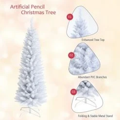 Costway 5ft Unlit Artificial Slim Pencil Christmas Tree with Metal Stand White -Christmas Trees Sales Store unnamed file 3001